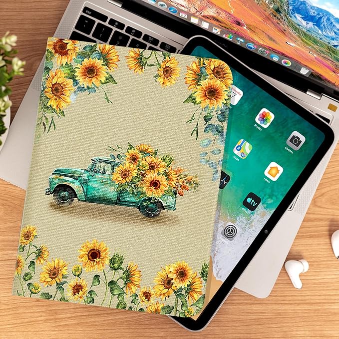 for iPad (A16) 11Th/10Th Generation Case 2025/2022, for iPad Case 11Th/10Th Generation, 10Th/11Th Gen iPadCase Cover Auto Wake/Sleep Multi-Angle Viewing Adjustable Stand, Truck Sunflower