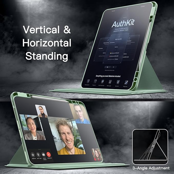 JETech Rotating Case ONLY for iPad Pro 13-Inch M5/M4 (2025/2024) with Pencil Holder, 360 Degree Rotation Protective Stand Cover Clear Back (Mint)