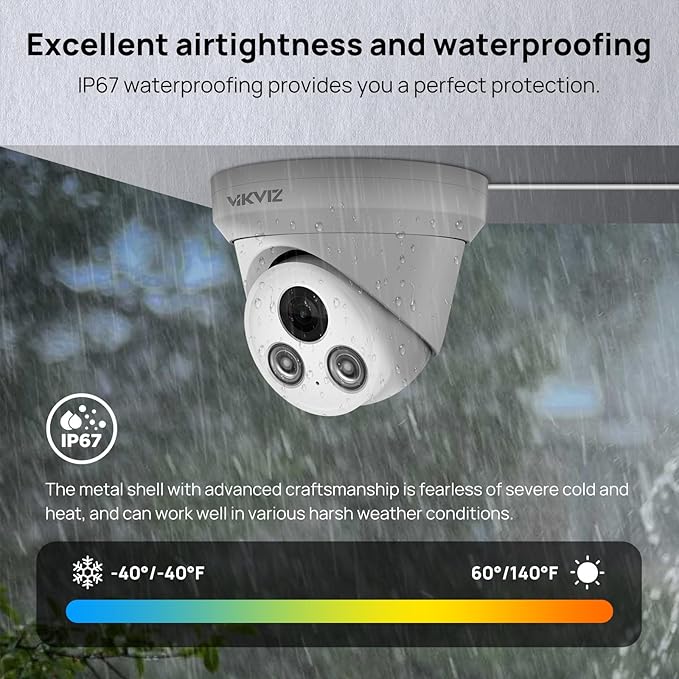 4K PoE Camera Outdoor, 8MP POE Turret Dome Camera with Human/Vehicle Detection, Built-in Mic, 2.8mm 108° Wide-Angle Lens, 98ft IR Night Vision, IP67, Blue Iris for Home Security,NDAA Compliant