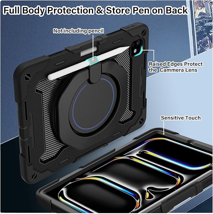 ROISKIN for iPad Pro 11 inch Case (M5/M4 (2025/2024)), Pro 11'' 6th/5th Gen -with HD Screen Protector, 360 Kickstand/Handle, Shoulder Strap, Pen Holder, Heavy Duty Military Grade - Kids Friendly