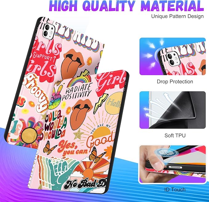 Uppuppy for iPad Pro 13 Inch Case 2024 - Women Cute Girls Folio Smart Cover with Pencil Holder Aesthetic Girly Pretty Unique Fashion for iPad Pro M4 13 Inch Cases A2925 A2926 A3007