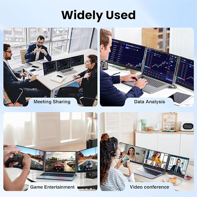 Laptop Screen Extender, 15.6" Ultra Light & Thin Triple Portable Monitor for Laptop with 1080P FHD IPS Display, Two Cable USB-C/HDMI Plug-Play Monitor Extender for Mac/Win/Android, Fits 13-17" Laptops