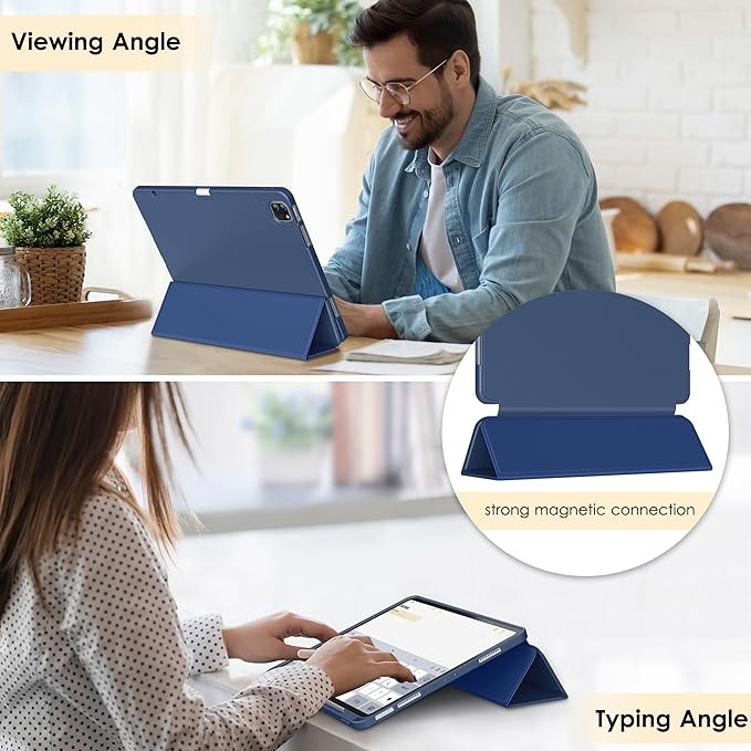 DTTO for iPad Air 13 Inch Case M4/M3/M2 2026/2025/2024, iPad Pro 12.9 Inch Case (6th/5th/4th/3rd Gen), Smart Slim Trifold Stand Soft Cover with Pencil Holder, Navy Blue