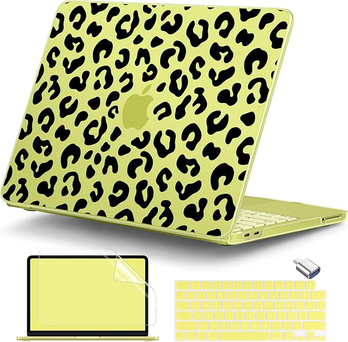 DONGKE for MacBook Neo 13 inch Case 2026 (Model A3404), Artistic Leopard Pattern Ultra Slim Frosted Matte Hard Shell, Anti-Scratch & Fingerprint Resistant Cover, Leopard Citrus
