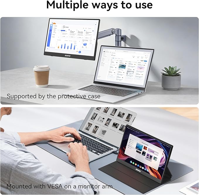 BENFEI Portable Monitor 15.6'', FHD 1080P HDMI USB-C Gaming Display, Ultra-Slim IPS HDR Screen w/Smart Cover & Speakers, Plug & Play External Monitor for Laptop PC Phones Tablet PS5/4 Xbox Switch