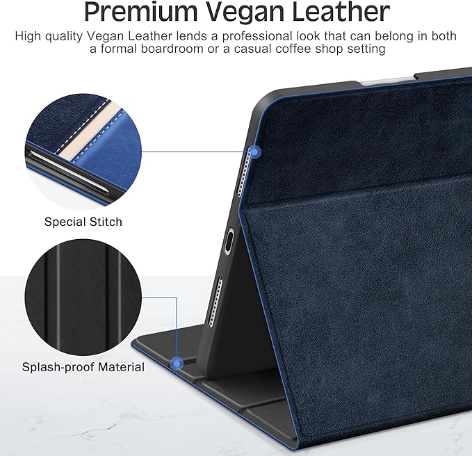 KingBlanc Case for iPad mini 7 (A17 Pro), iPad mini 7th/6th Generation (2024/2021) Vintage Vegan Leather Cover with Pencil Holder, Auto Sleep/Wake, Stand with Viewing & Drawing Angles, Blue