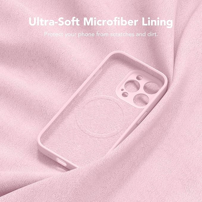 Magnetic for iPhone 15 Pro Case, Compatible with MagSafe, [Full Camera Protection][Screen Protector] Silicone Shockproof Protective Phone Case for iPhone 15 Pro 6.1", Chalk Pink