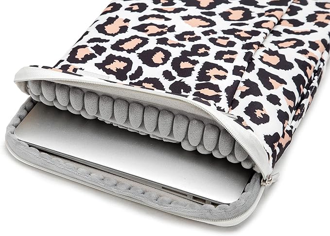 Kinmac 360 Degree Protective Laptop Sleeve Case Bag with Handle for MacBook Air 15 inch and 15 inch-15.6 inch HP Lenovo Dell ASUS Acer Laptop (Leopard-Pink)