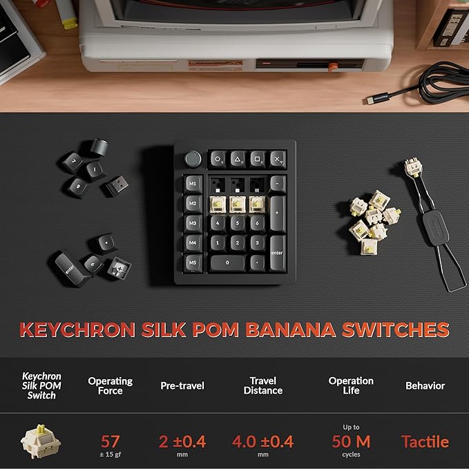 Keychron V0 Ultra 8K Polling Rate Wireless (2.4 GHz & Bluetooth) ZMK Custom Number Pad with Hot-swappable Banana Switches 360-Hr Battery OSA PBT Keycaps RGB Backllit for Mac Windows Linux