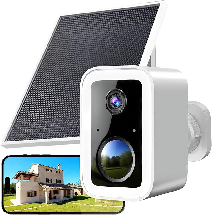 Security Camera Wireless Outdoor with Solar Panel, Free Cloud Storage, Integrated Spotlight & Siren, 1-6 Months Battery Life, Cameras for Home Security Support 5G & 2.4GHz WiFi, IP66 Weatherproof