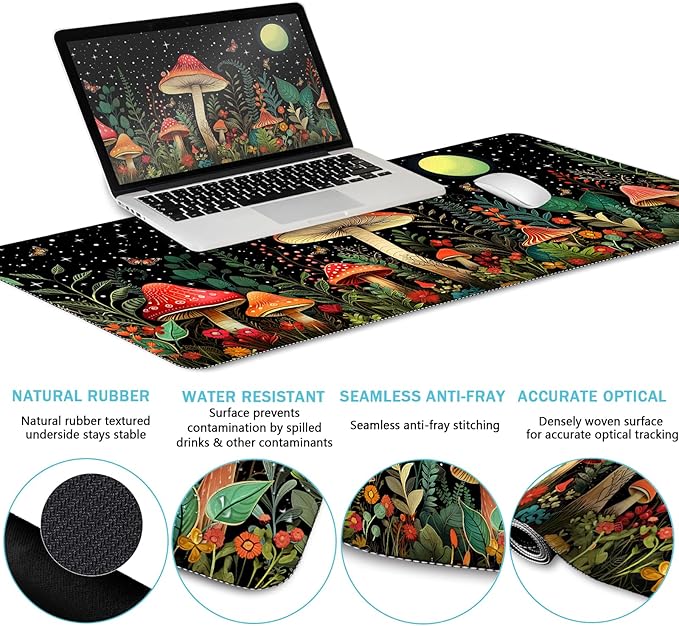 Blusabaca Mushroom Mouse Pad, Funny Cute Desk Mat Large Gaming Mouse Pad with Wrist Rest, Keyboard Pad Wrist Rest Ergonomic, Cup Coaster, Work Home Desk Accessories Office Supplies
