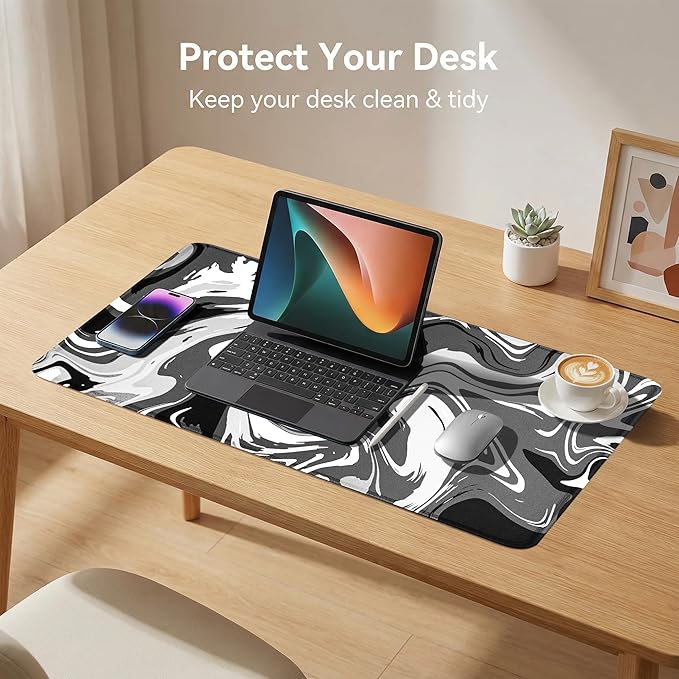 Rcege Large Mouse Pad for Desk - Gaming Mouse Pad with Stitched Edges, Anti-Slip Base for Keyboard and Mouse(Abstract Black, 23.6L x 11.8W inches)