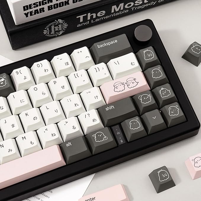 134keys Custom PBT Keycaps - Minimalist Style Black White Keycap Cherry Profile Dye Sub - Cute Japanese Keycaps Set for 60% 65% 75% 100% Percent Cherry MX Mechanical Keyboard