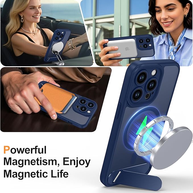 Magnetic Compatible with iPhone 13 Pro Case, [Built-in Kickstand][Full Camera Protection][Compatible with MagSafe][Anti-Fingerprint] Shockproof Phone Case for iPhone 13 Pro 6.1",Blue