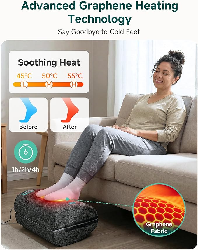 Vibration Foot Rest with Heat & Swing Function, Adjustable Ergonomic Footrest for Under Desk, 3 Graphene Heat Levels, 3 Massage Modes, Timer, Office & Home Relaxation Foot Stool