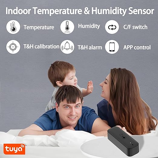 WiFi Hygrometer Thermometer Sensor, Wireless Smart Temperature Humidity Monitor with Remote App Notification Alert, for Home, Greenhouse Black (4 Pack)