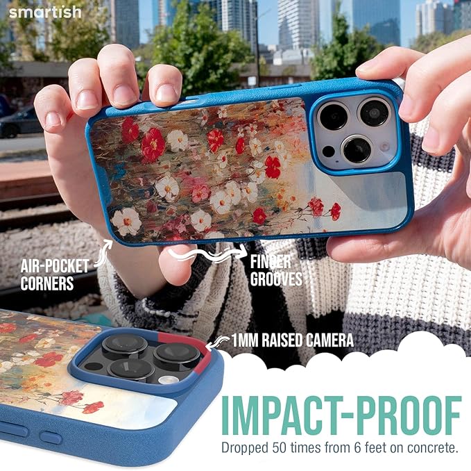 Smartish® iPhone 16 Pro Magnetic Case - Gripmunk Compatible with MagSafe [Lightweight + Protective] Slim & Thin Grip Cover with Microfiber Lining for Apple iPhone 16 Pro - Wildflower Fields