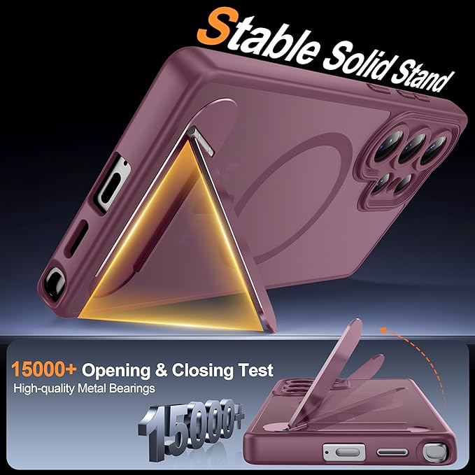 Magnetic for Samsung Galaxy S25 Ultra Case, [Compatible with MagSafe][Full Camera Protection][Built-in Invisible Kickstand] Translucent Matte Phone Case for S25 Ultra 6.9" - Wine Red