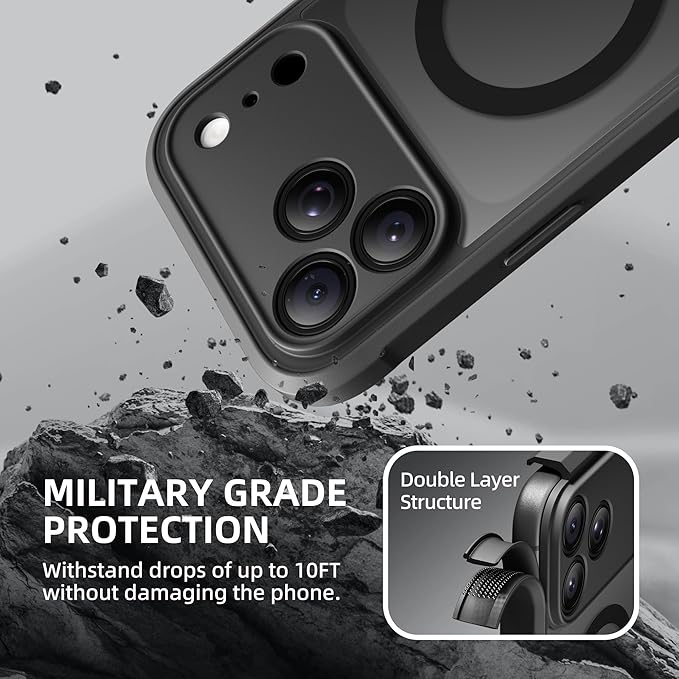 BERFY for iPhone 17 Pro Case, Compatible with MagSafe, Built-in Privacy Screen Protector, Camera Protection, Shockproof Full Body Phone Case 6.3", Translucent Black