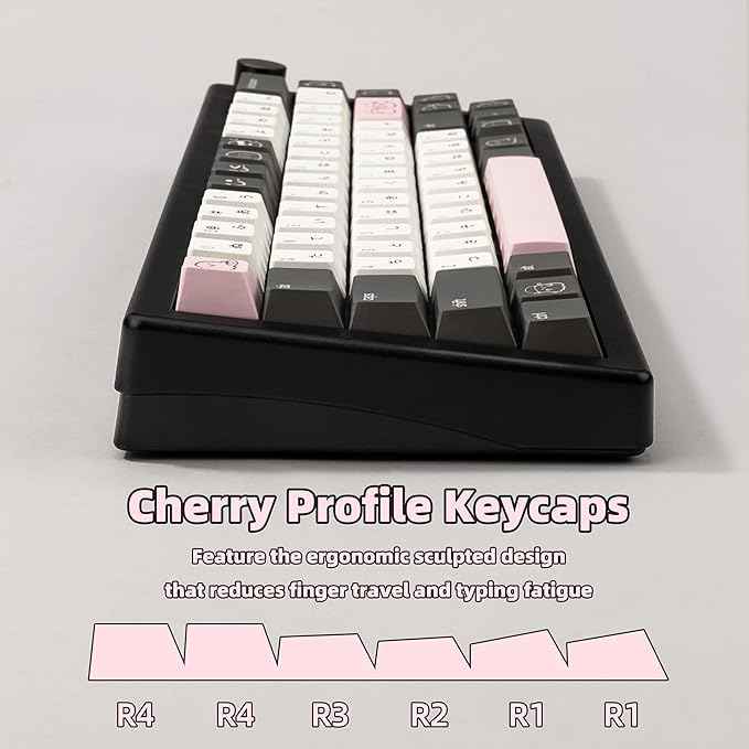 134keys Custom PBT Keycaps - Minimalist Style Black White Keycap Cherry Profile Dye Sub - Cute Japanese Keycaps Set for 60% 65% 75% 100% Percent Cherry MX Mechanical Keyboard