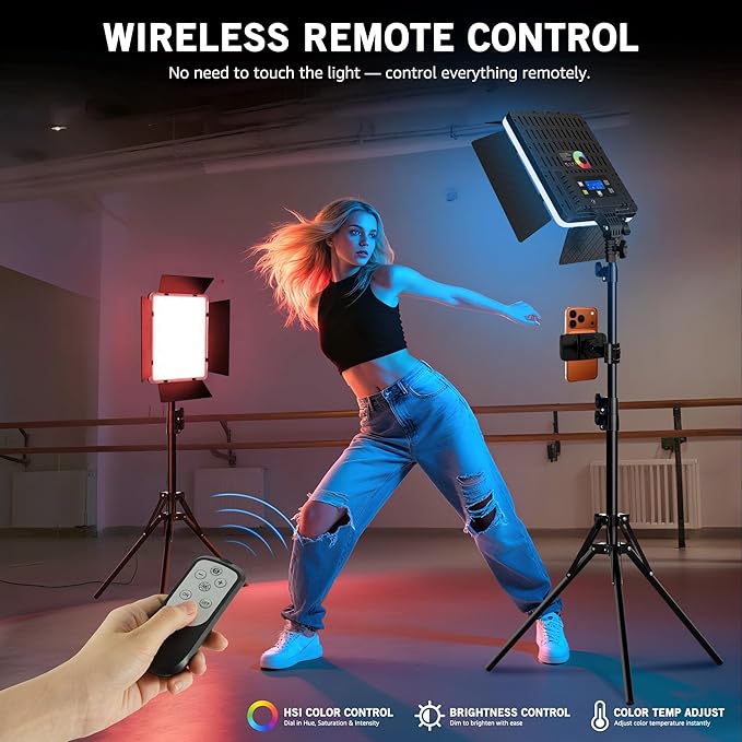 NiceVeedi 2-Pack RGB Photography Lighting with 20 Effects, 40W/360° Full Color/2700-6500K Studio Lights with Remote & Display, Video Light for Video Recording/Photography/Streaming/YouTube/TikTok