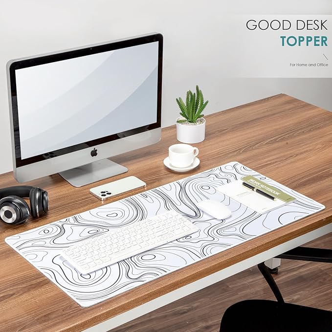 Topography Map Extend Large Gaming Mouse Pad Desk Accessories for Office Decor, Long Laptop Keyboard Mouse Mat, Abstract White Line Bird Pattern (31.50"x15.75"x0.12", Not Waterproof)