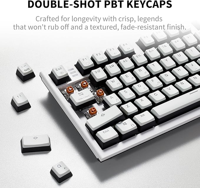 Hexgears X2 TKL Wireless Mechanical Gaming Keyboard with Magnetic Wrist Rest, Dual-Mode 2.4GHz/USB-C Ergonomic Keyboard, Pre-lubed Tactile Switches, White LED Backlit Computer Gaming Keyboards