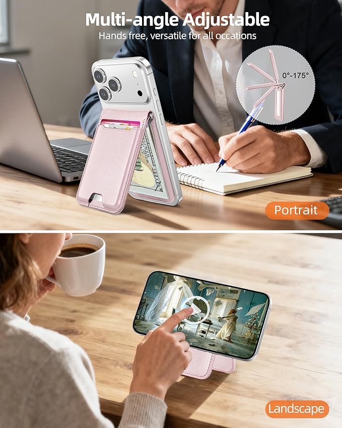 ExtreLife For Magsafe Wallet with Money Clip, Strongest Magnetic Wallet for iPhone 17/16/15/14/13/12 Series, Adjustable Stand, ID Window, 5 Card Holder, RFID Blocking, Not for 13/12 Mini, Pearl Pink