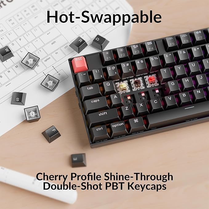 Keychron K10 Full-Size Layout QMK Wireless Mechanical Keyboard, Bluetooth/Wired Hot-Swappable Gaming Keyboard with Keychron Super Red Switch, RGB Backlight, PBT Keycaps for Mac/Windows-Version 2
