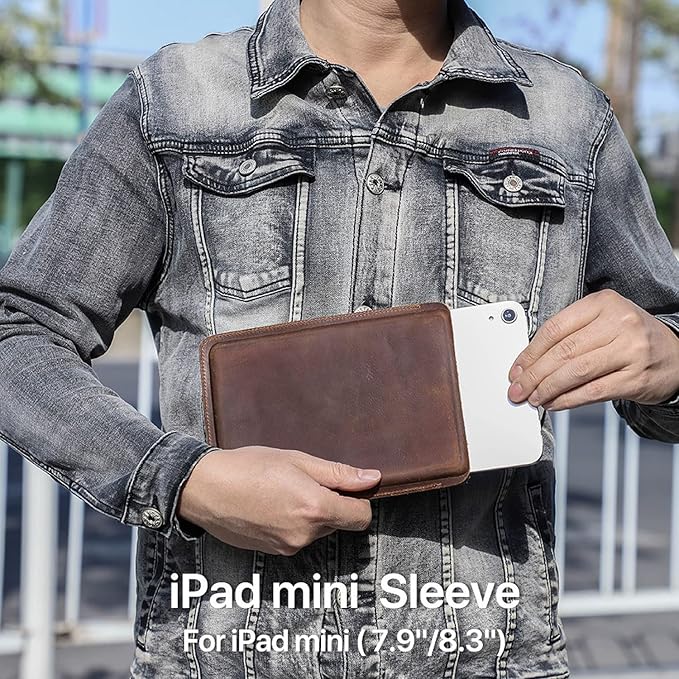 Top Grain Leather 8.3" Slim Tablet Case Protector, Solid Minimalist Vintage Design, Handmade, Compatible with 8.3" iPad mini 6 iPad mini 7.9" A1599 A1600 A1538 A1550 A2133, Coffee 8.3 Inch