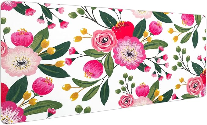 Bloss Pink Floral Desks Mat,Clearance Overstock Limited Stock Discontinued Size 31.5x15.7Inch Large Mouse Pad,Anti-Slip Computer Desk Pad,Keyboard and Mouse Pad,Pink Keyboard Protector Pad Mat
