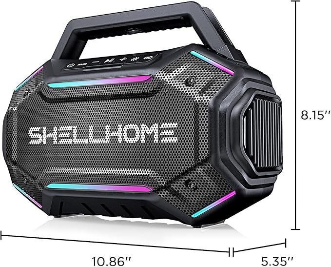 ShellHome Bluetooth 6.0 Speakers Outdoor, 80W(Peak) Loud Speaker with Bass, 30H Playtime, IPX6 Waterproof, RGB Lights, BassUp 2.0, TWS, Portable Large Jobsite Speakers for Workshop, Garage,Yellow