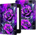 for All-New 6" Kindle 11th Generation 2024/2022 Release E-Reader Case, Slim Kickstand Stand Leather Smart Cover with Auto Wake/Sleep, Purple Rose Wall