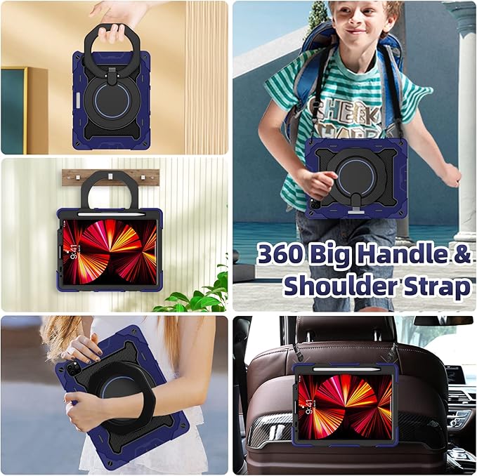 ROISKIN for iPad Air 11 inch M4/M3/M2 Case, iPad Pro 11 inch 4th/3rd/2nd/1st Generation,iPad Air 5th/4th 10.9 inch Case,Heavy Duty Shockproof with 360 Stand Handle Shoulder Strap Pen Holder for Kids