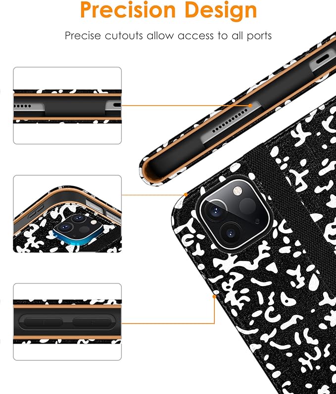 DTTO Case for iPad Pro 11 Inch 4th / 3rd / 2nd / 1st Generation 2022/2021/2020/2018,Premium PU Leather Folio Stand Cover with Hand Strap, Auto Wake/Sleep,Multiple Viewing Angles, Composition Book