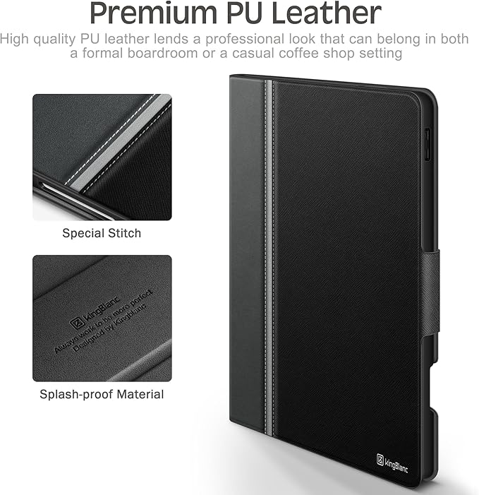 KingBlanc Case for iPad Pro 11-inch (M5 2025, M4 2024) with Pencil Holder, PU Leather Durable Protective Cover, Auto Sleep/Wake, Support Pencil Pro/Pencil (USB-C), Viewing/Typing Angles, Black