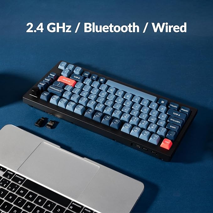 Keychron V1 Max 75% RGB Custom Mechanical Keyboard, 2.4Ghz/Bluetooth 5.1/Wired QMK/VIA Programmable Macro, Hot-Swappable Gateron Jupiter Banana Switch Gasket Mount for Mac Windows