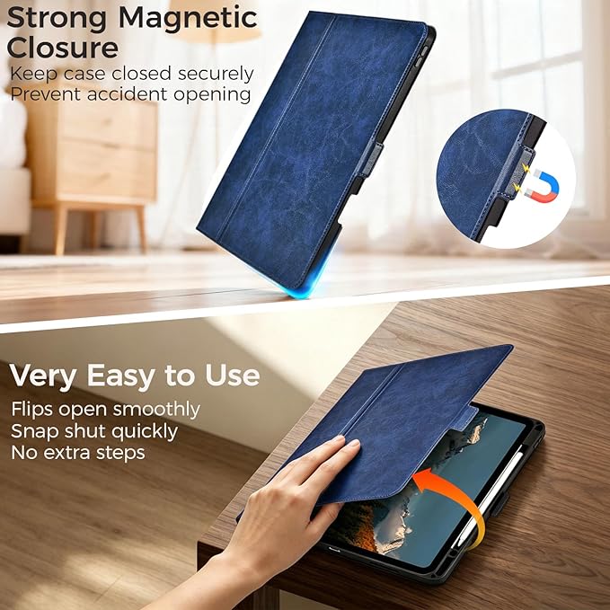 Slim Case for iPad Pro 11 Inch M5/M4 (2025/2024) A3357/A3358/A2836/A2837 with Pencil Holder,Lightweight Cover,Magnetic Closure,Multi Angle Stand,Typing Angle,Auto Sleep/Wake,Dark Blue