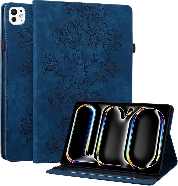 Case for iPad Pro 11 Inch (M5/M4) 2025/2024, Auto Wake/Sleep Slim PU Leather Folio Cover with Multi-Angle Stand and Pen Holder, Blue