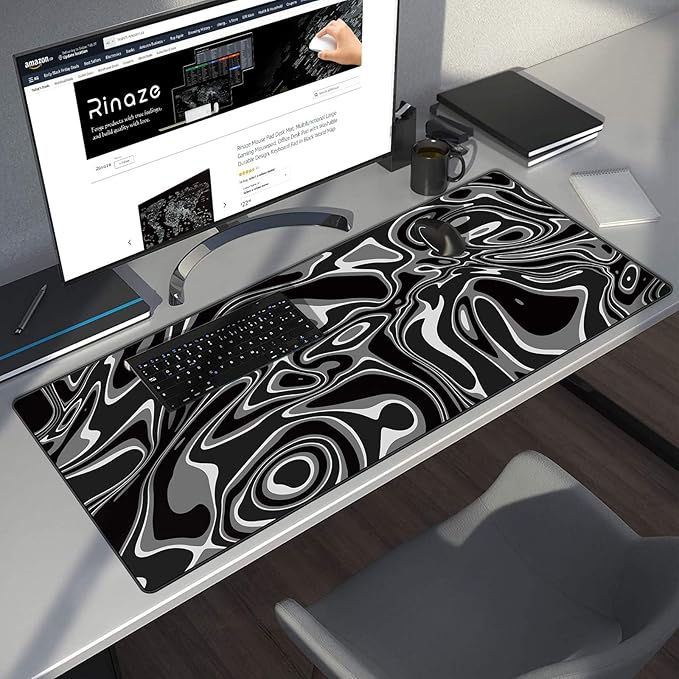 Rinaze Large Gaming Mouse Pad with Superior Micro-Weave Cloth, Extended Desk Mousepad with Stitched Edges, Anti-Slip Keyboard Pad for Computer, Home and Gaming