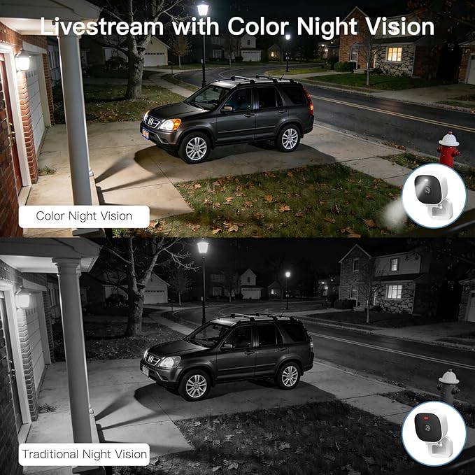 VIMTAG 2.5K Cameras for Home Security Outdoor/Indoor, Color Night Vision Security Camera for Baby/Pet/Dog/Nanny, Light/Siren, Motion Detection, 2-Way Audio, Work with Alexa, Cloud/Card Storage, 2Pcs