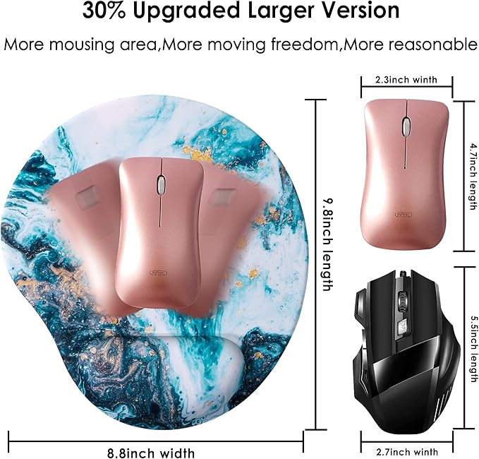 Ergonomic Mouse Pad with Wrist Support,Cute Mouse Pads with Wrist Rest,Comfortable Mouse Pad for Home Office Gaming Working Computers Laptop,Pain Relief with Non-Slip PU Base (Blue Marble)