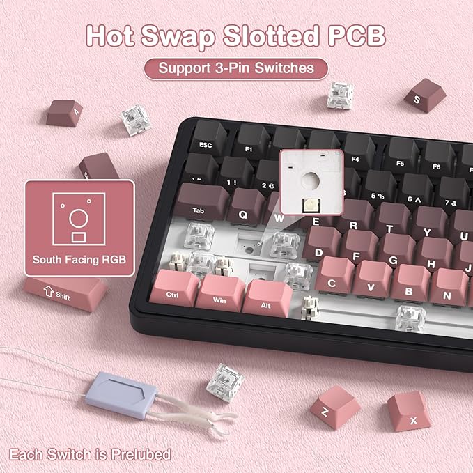 ATTACK SHARK X85 Wireless Mechanical Gaming Keyboard with Knob,Hot Swap,BT/2.4GHz/USB-C,Side Print PBT Keycaps,Gasket,RGB,Coiled Cable,Linear White Jade Switch for Win/PC/MAC
