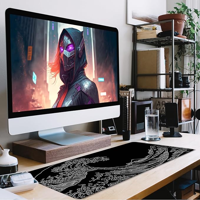TEDNETGO Extra Large Mouse Pad, Gaming Mouse Pad, Waterproof Extra Large Mousepad with Stitched Edges, Non-Slip Base Keyboard Pad for Gamer, Office & Home, 31.5 x 15.8, Sea Wave