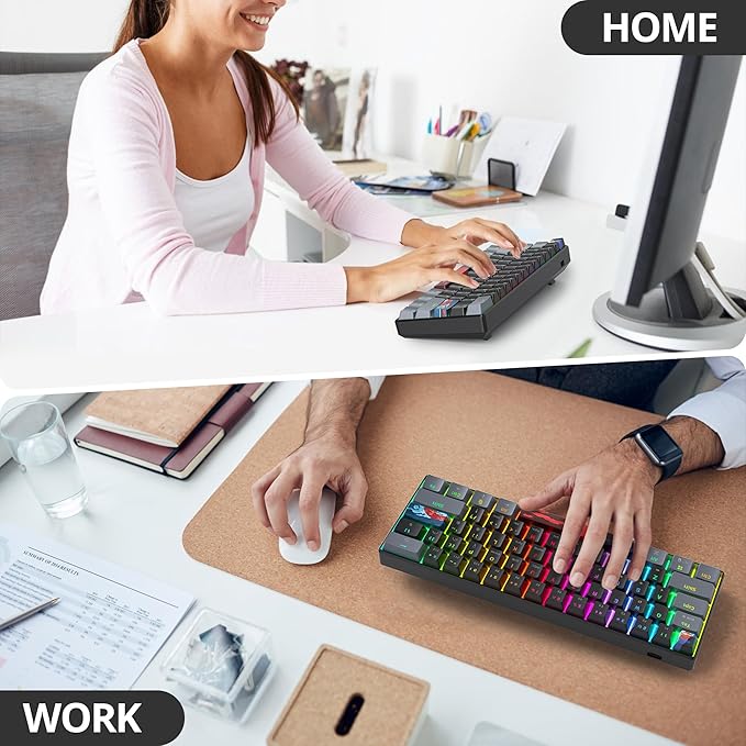 Protable 60% Percent Gaming Keyboard Mechanical, Mini Compact RGB Backlit 61 Keys Wired Office Keyboard with Blue Switch for Mac/Win (Dark/Blue Switch)