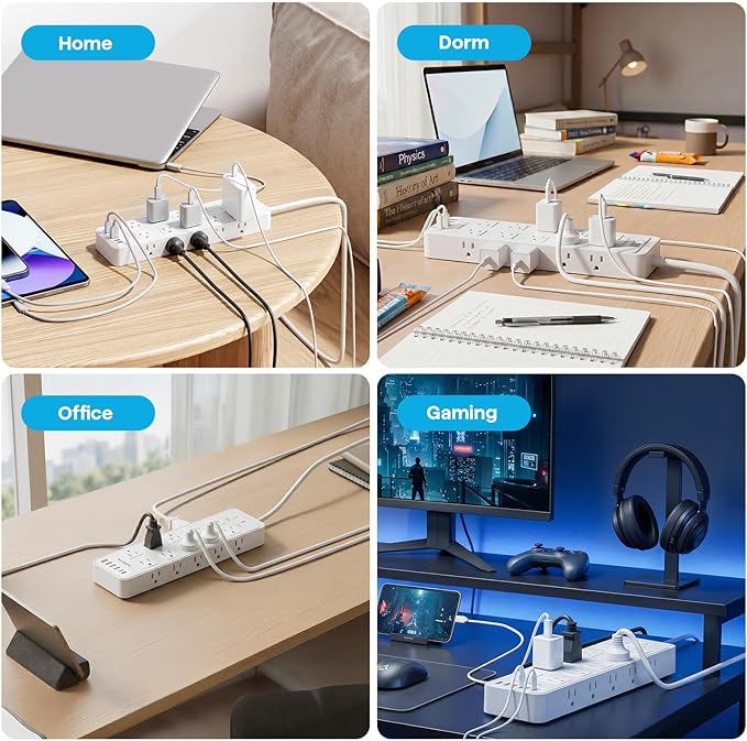 20 Outlet Power Strip with USB C,6Ft Extension Cord with Multiple Outlets, 2700 Joules Surge Protector,1875W/15A, ETL Listed for Home Office Dorm Gaming (White, 6FT)
