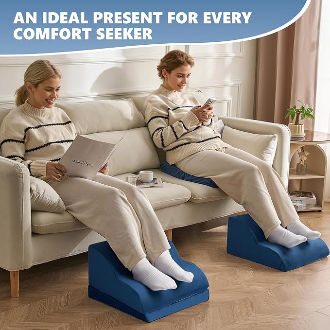 Removable & Washable Foot Rest for Under Desk, 2-Tier Adjustable Foot Stool for Office and Home, Ergonomic Footrest for Seating Comfort at Work/Study (Machine Washable Cover-Blue)