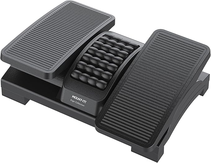Mount-It! Ergonomic Footrest, Tilt Adjustable Individual Platforms, Height Adjustable Foot Rest with Massage Surface, Under Desk Foot Stool for Office, Leg Support and Improved Posture, Black