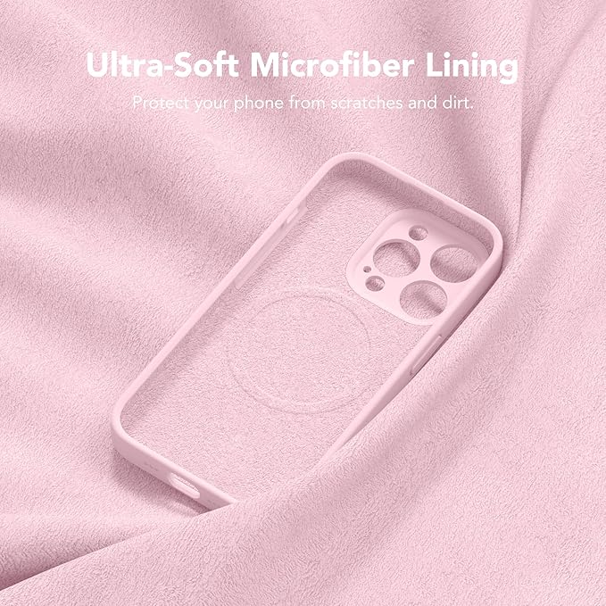 Magnetic for iPhone 14 Pro Case, Compatible with MagSafe, [Full Camera Protection][Screen Protector] Silicone Shockproof Protective Phone Case for iPhone 14 Pro 6.1", Chalk Pink