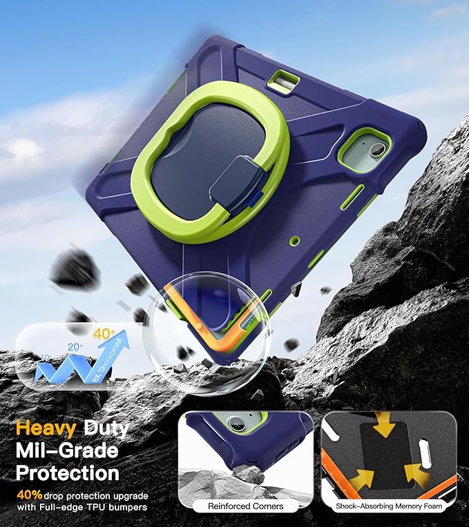 BRAECN Case for iPad Air 13” M4 2026/M3 2025/M2 2024 & iPad Pro 12.9 6th/5th/4th/3rd Gen: Military Grade Silicone Cover with Pencil Holder, Kickstand, Swivel Handle Grip, Shoulder Strap, Navy Green